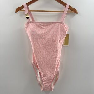 NWT Michael Michael Kors Sangria Square-Neck Logo Baby Pink One-Piece Swimsuit 8